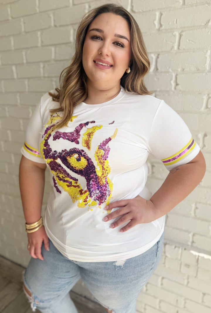 Purple and Gold Tiger Eye T- Shirt-Graphic Tees-Bloom West Boutique Custom-Shop with Bloom West Boutique, Women's Fashion Boutique, Located in Houma, Louisiana
