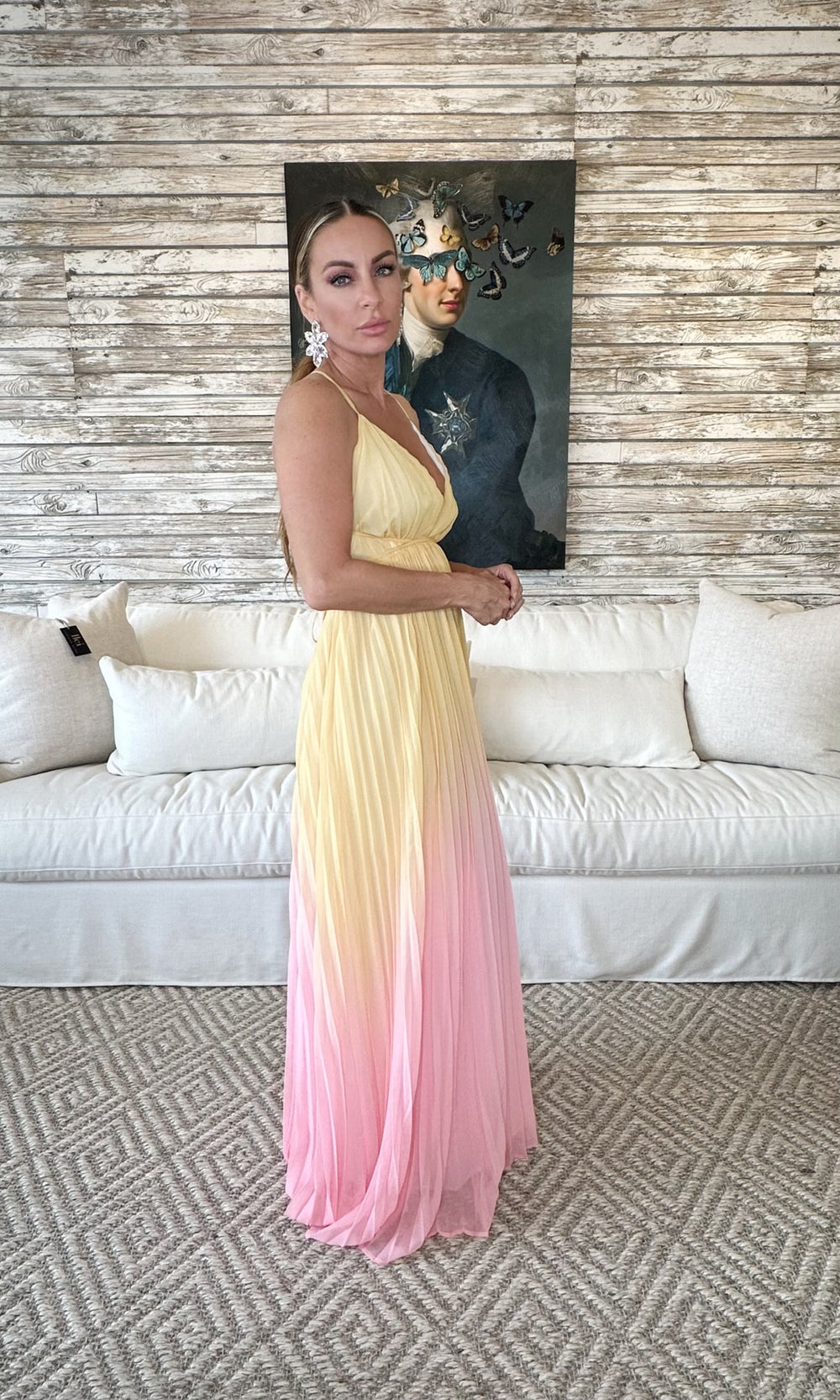 Fleur Plunge Neckline Pleated Maxi Dress-Maxi Dresses-Endless Blu-Shop with Bloom West Boutique, Women's Fashion Boutique, Located in Houma, Louisiana