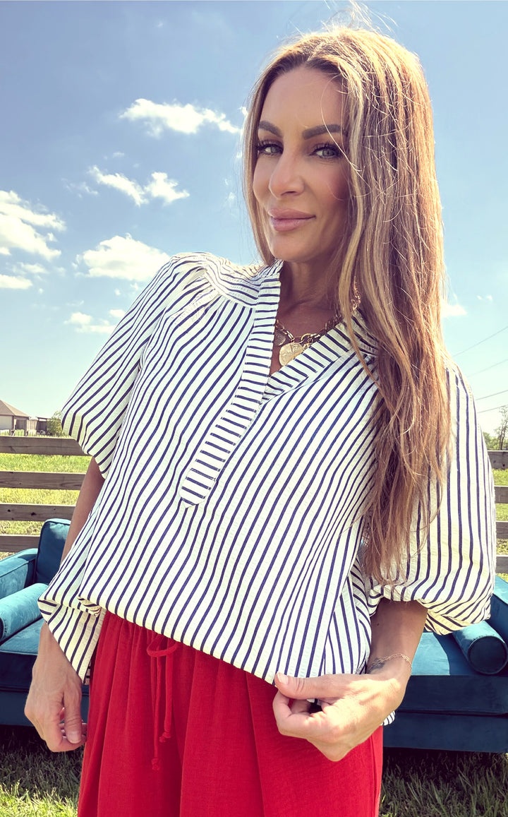 The Navy Belle-Tops-She+Sky-Shop with Bloom West Boutique, Women's Fashion Boutique, Located in Houma, Louisiana