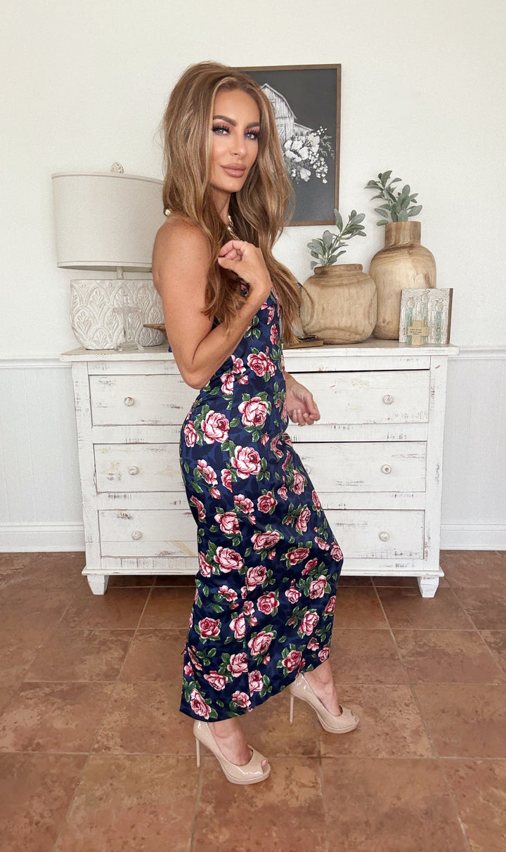 Porsha Floral Bodycon Tube Dress Navy-Maxi Dresses-Bloom West Boutique-Shop with Bloom West Boutique, Women's Fashion Boutique, Located in Houma, Louisiana