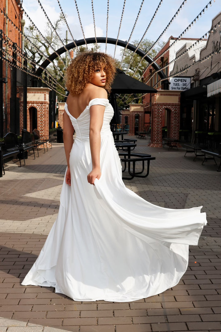 Ballentine Draped Off The Shoulder Bridal Gown-Formal Gowns-ladivine by cinderella-Shop with Bloom West Boutique, Women's Fashion Boutique, Located in Houma, Louisiana