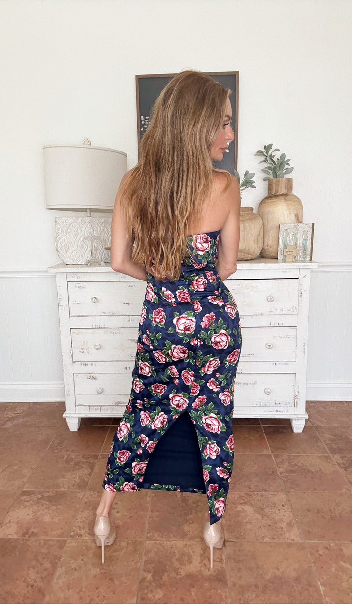 Porsha Floral Bodycon Tube Dress Navy-Maxi Dresses-Bloom West Boutique-Shop with Bloom West Boutique, Women's Fashion Boutique, Located in Houma, Louisiana