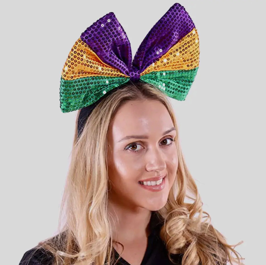 Mardi Gras Huge Bow Headband-Accessories-Wona Trading-Shop with Bloom West Boutique, Women's Fashion Boutique, Located in Houma, Louisiana