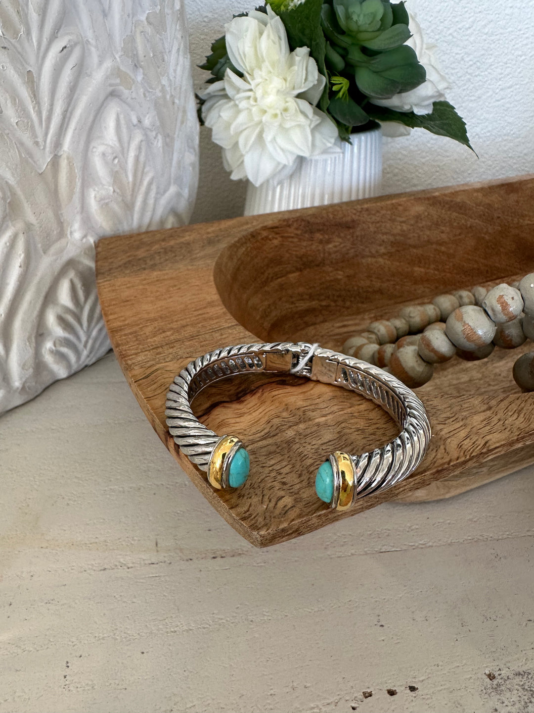 DY Teal & Silver Cuff Bracelet-Bracelets-2unic-Shop with Bloom West Boutique, Women's Fashion Boutique, Located in Houma, Louisiana