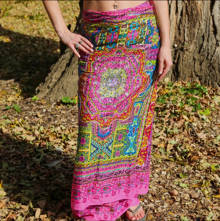 Geometric Beach Wrap Metallic Embroidered Sarong-Cover Ups-Dalfiya-Shop with Bloom West Boutique, Women's Fashion Boutique, Located in Houma, Louisiana