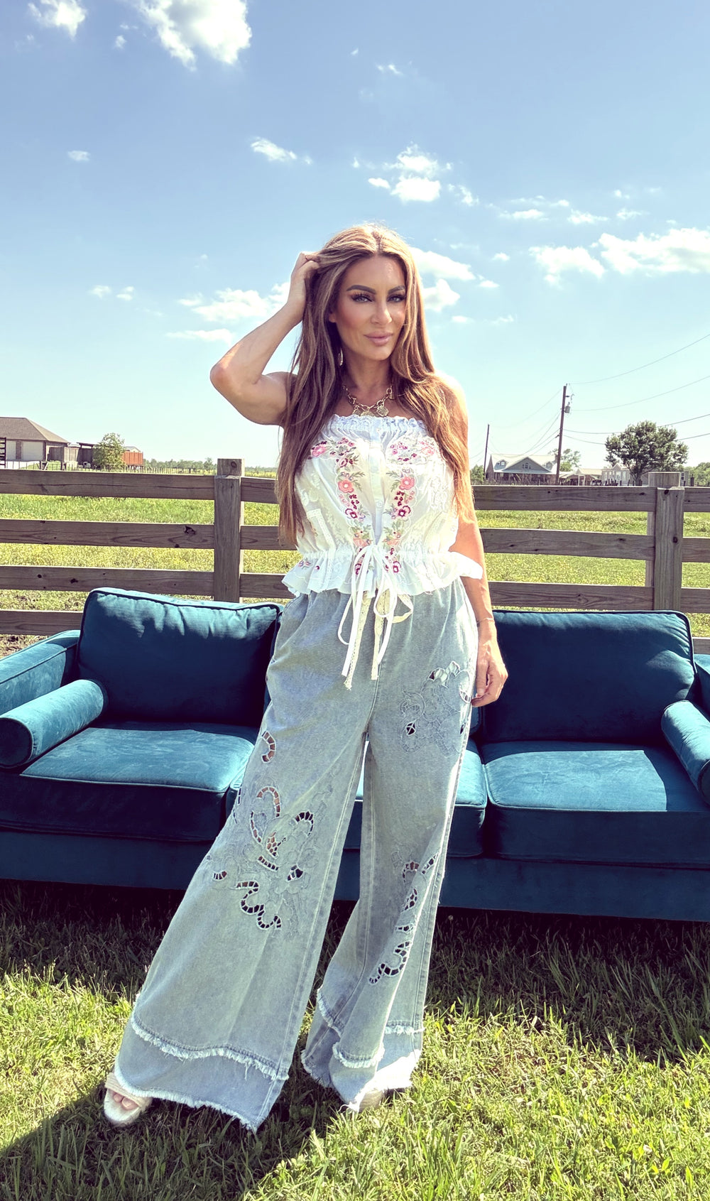 Lace & Light Blouse-Tops-POL Clothing-Shop with Bloom West Boutique, Women's Fashion Boutique, Located in Houma, Louisiana