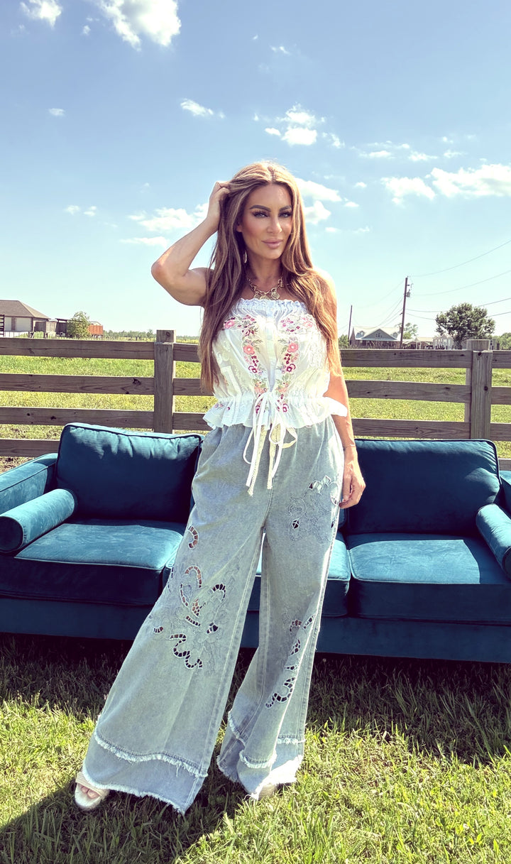 Lace & Light Blouse-Tops-POL Clothing-Shop with Bloom West Boutique, Women's Fashion Boutique, Located in Houma, Louisiana