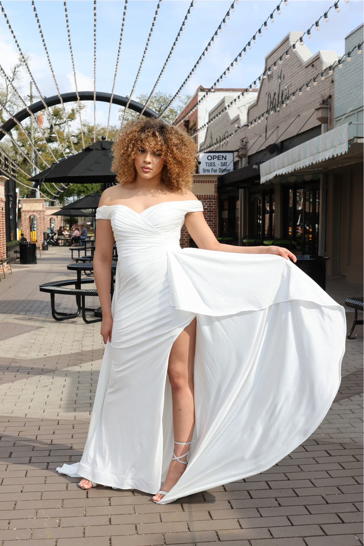 Ballentine Draped Off The Shoulder Bridal Gown-Formal Gowns-ladivine by cinderella-Shop with Bloom West Boutique, Women's Fashion Boutique, Located in Houma, Louisiana