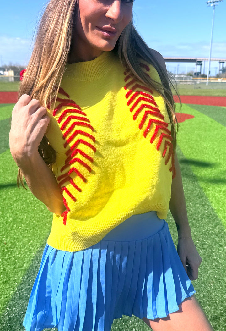 Queen of Sparkles Yellow Softball Vest-QOS Tops-Queen Of Sparkles-Shop with Bloom West Boutique, Women's Fashion Boutique, Located in Houma, Louisiana