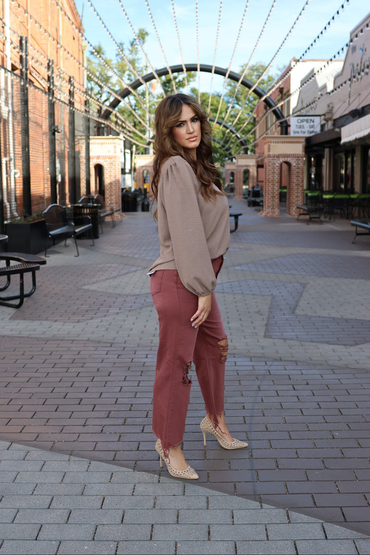 Lynnzie Long-sleeved V-Neck Blouse-Long Sleeves-ee:some-Shop with Bloom West Boutique, Women's Fashion Boutique, Located in Houma, Louisiana