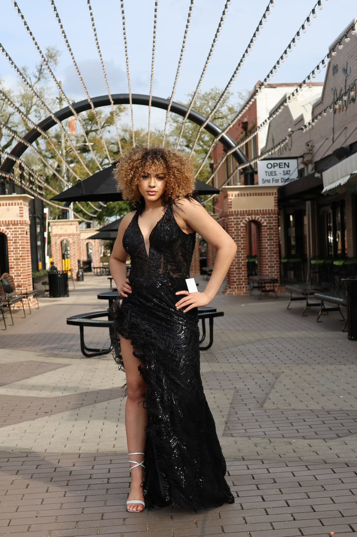 Anity Embellished Fitted Gown With Feather Detail-Formal Gowns-17 young dress-Shop with Bloom West Boutique, Women's Fashion Boutique, Located in Houma, Louisiana