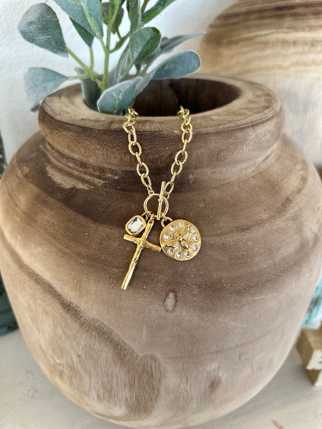 Gold Plated Toggle Necklace with Charms-Necklaces-Lula n Lee-Shop with Bloom West Boutique, Women's Fashion Boutique, Located in Houma, Louisiana