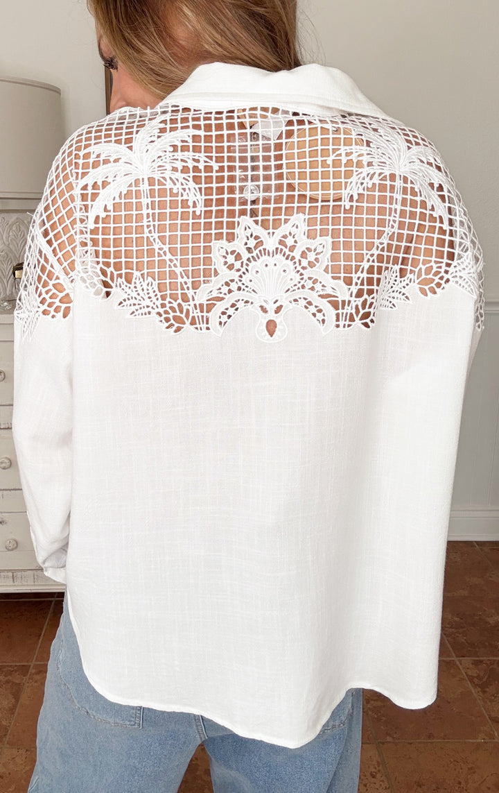 Eyelet Elegance Button Down-Tops-Curds & Whey-Shop with Bloom West Boutique, Women's Fashion Boutique, Located in Houma, Louisiana