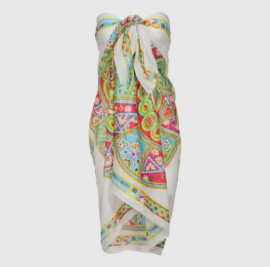 Mandala Embroidered Cotton Sarong Bikini Cover Up-Swimsuits-Dalfiya-Shop with Bloom West Boutique, Women's Fashion Boutique, Located in Houma, Louisiana