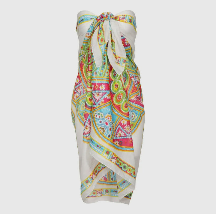 Mandala Embroidered Cotton Sarong Bikini Cover Up-Swimsuits-Dalfiya-Shop with Bloom West Boutique, Women's Fashion Boutique, Located in Houma, Louisiana