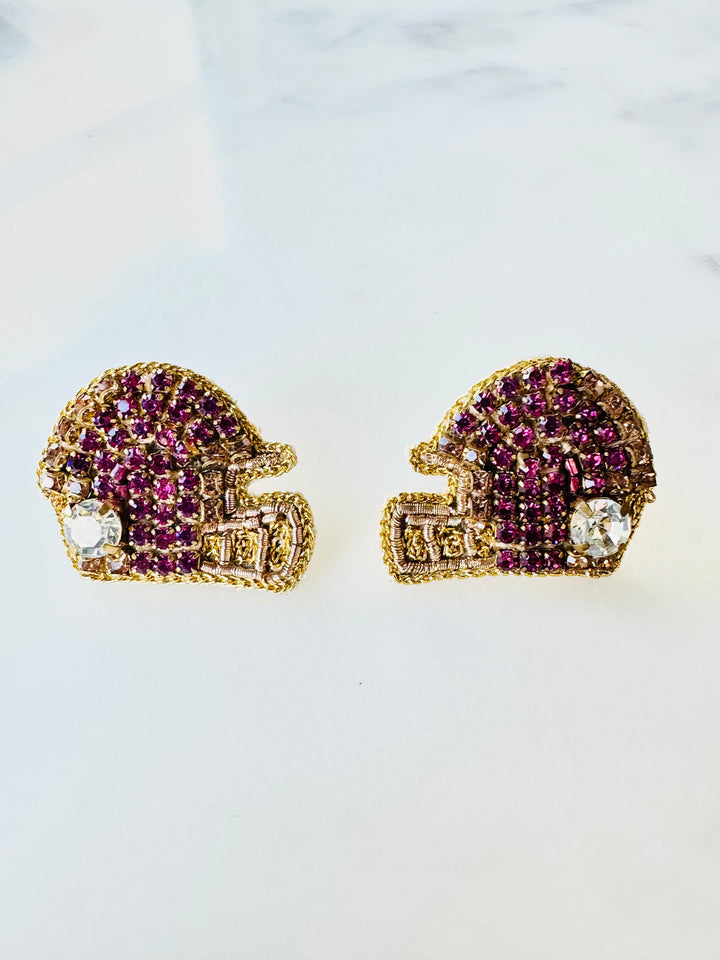 Game Day Purple and Gold Helmet Earrings-Accessories-Golden Lily-Shop with Bloom West Boutique, Women's Fashion Boutique, Located in Houma, Louisiana