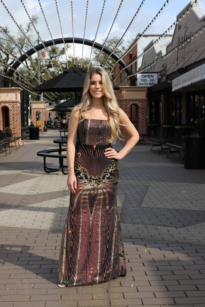 Josie Art Deco Sequins Maxi Dress-Formal Gowns-Cefian-Shop with Bloom West Boutique, Women's Fashion Boutique, Located in Houma, Louisiana