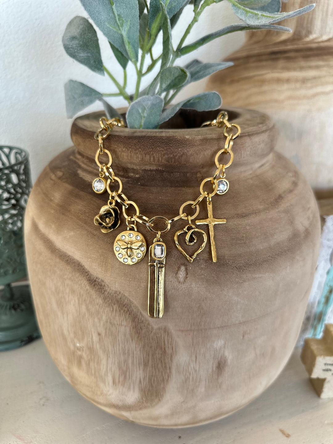 Gold Charm Necklace w/ Antique Gold Pendants-Necklaces-Lula n Lee-Shop with Bloom West Boutique, Women's Fashion Boutique, Located in Houma, Louisiana