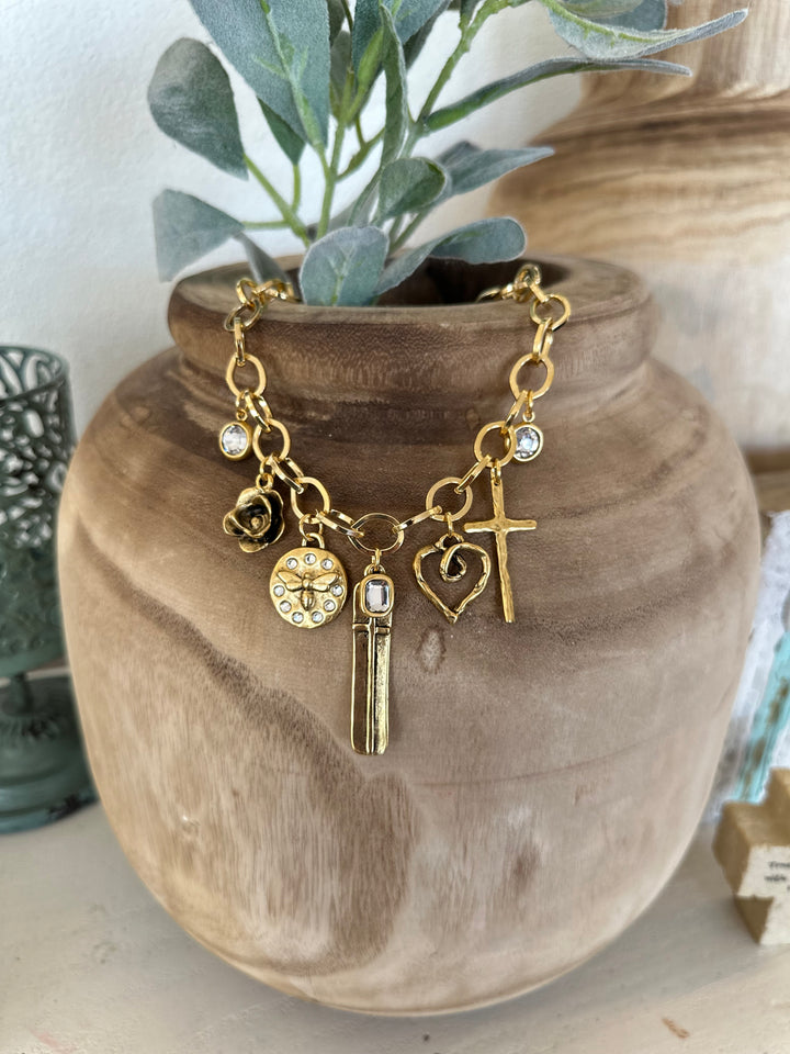 Gold Charm Necklace w/ Antique Gold Pendants-Necklaces-Lula n Lee-Shop with Bloom West Boutique, Women's Fashion Boutique, Located in Houma, Louisiana