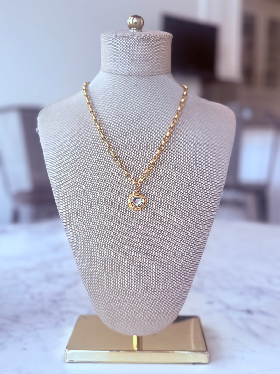 Erin Knight Gold Necklace w Swarovski Crystal Heart-Necklaces-Erin Knight Designs-Shop with Bloom West Boutique, Women's Fashion Boutique, Located in Houma, Louisiana