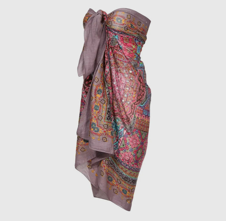 Geometric Metallic Embroidered Cotton Sarong-Cover Ups-Dalfiya-Shop with Bloom West Boutique, Women's Fashion Boutique, Located in Houma, Louisiana