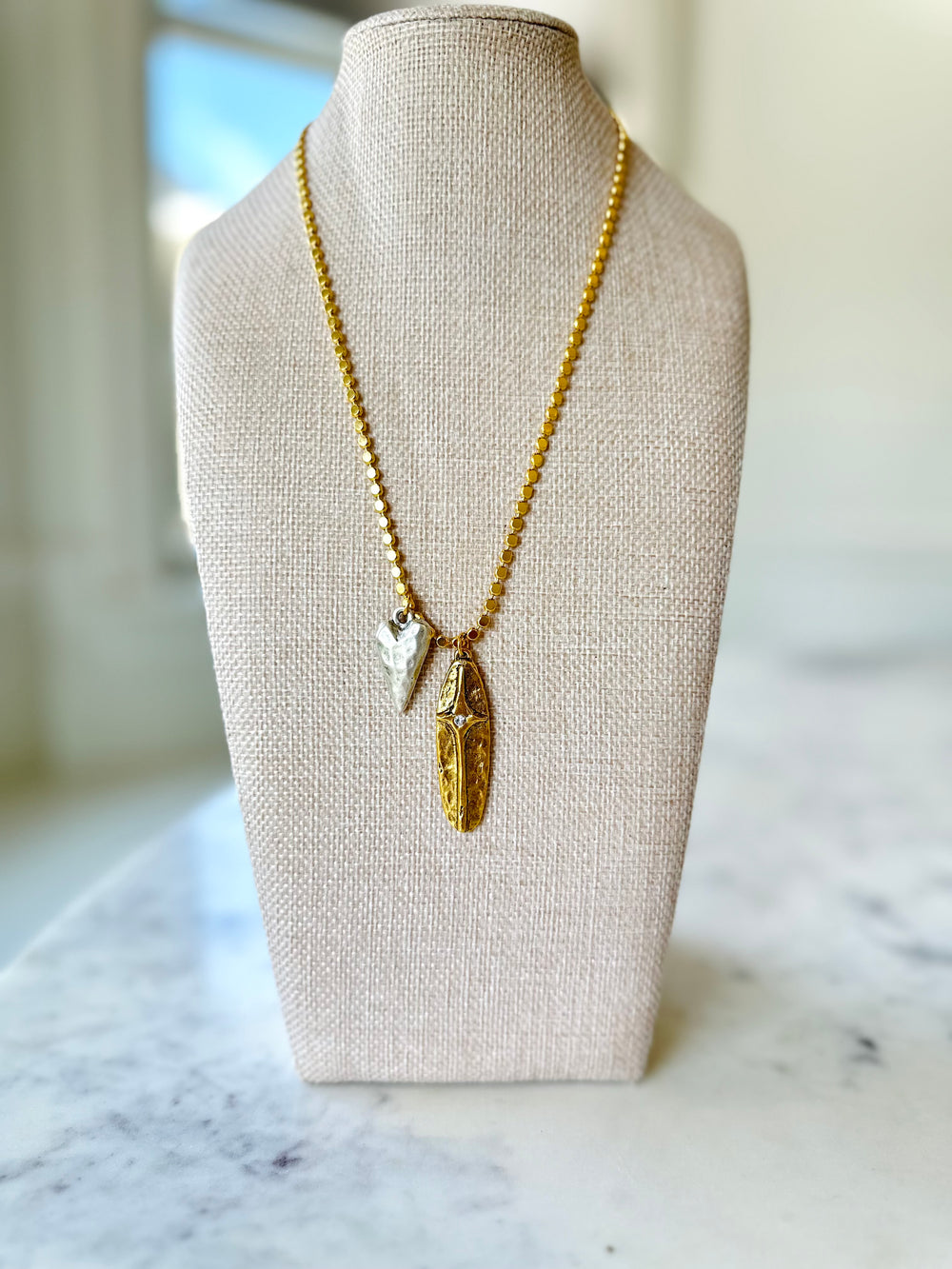 Gold “Dot” Chain with Antique Silver Heart and Gold Pave Pendant-Jewelry-Lula n Lee-Shop with Bloom West Boutique, Women's Fashion Boutique, Located in Houma, Louisiana