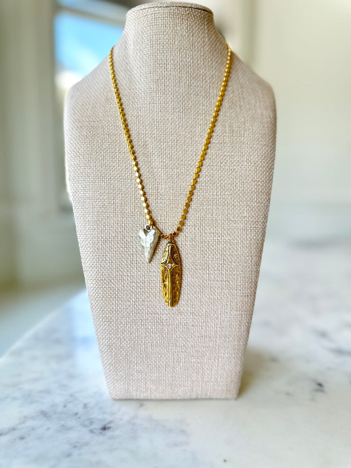 Gold “Dot” Chain with Antique Silver Heart and Gold Pave Pendant-Jewelry-Lula n Lee-Shop with Bloom West Boutique, Women's Fashion Boutique, Located in Houma, Louisiana