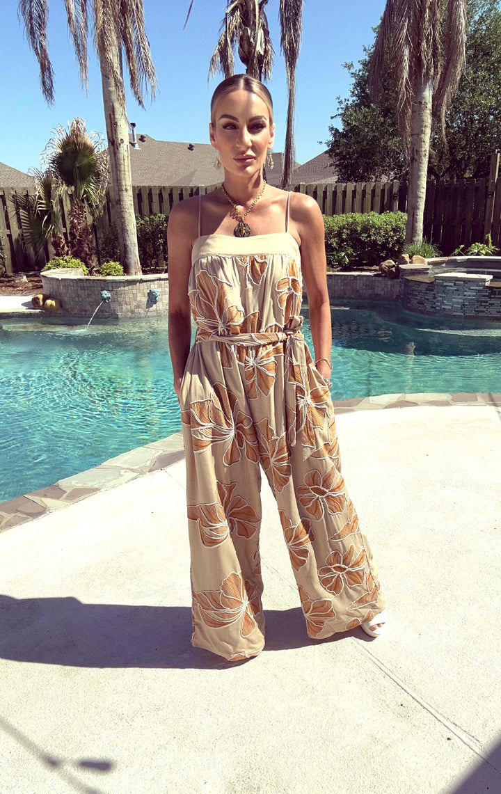 Endless Blu Embroidered Ember Jumpsuit-Jumpsuits-Endless Blu-Shop with Bloom West Boutique, Women's Fashion Boutique, Located in Houma, Louisiana