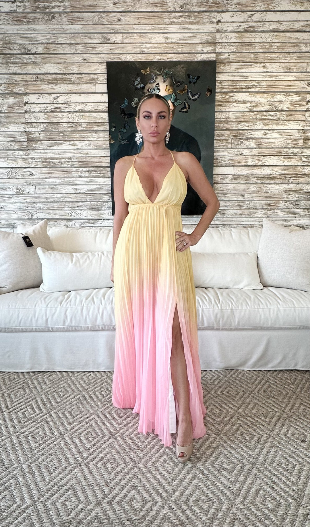 Fleur Plunge Neckline Pleated Maxi Dress-Maxi Dresses-Endless Blu-Shop with Bloom West Boutique, Women's Fashion Boutique, Located in Houma, Louisiana