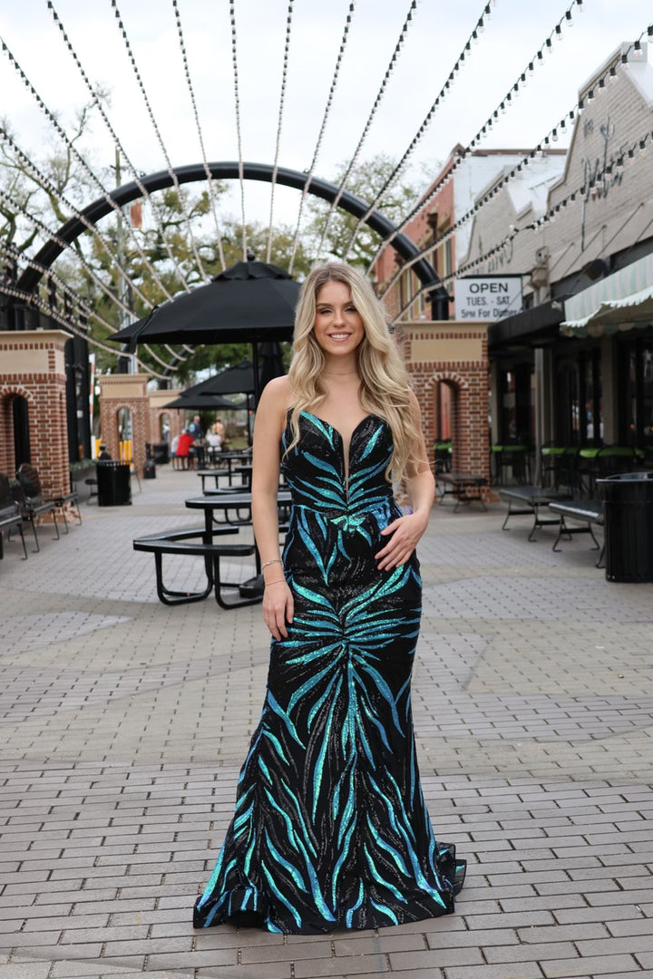 Kloe Strapless Sequin Printed Mermaid Gown-Formal Gowns-17 young dress-Shop with Bloom West Boutique, Women's Fashion Boutique, Located in Houma, Louisiana