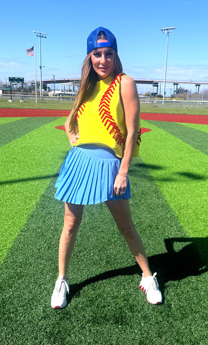 Queen of Sparkles Yellow Softball Vest-QOS Tops-Queen Of Sparkles-Shop with Bloom West Boutique, Women's Fashion Boutique, Located in Houma, Louisiana