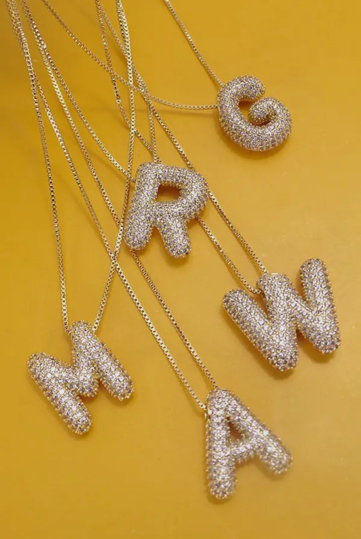 Initial Rhinestone Bubble Necklace-Necklaces-Wall to Wall Accessories-Shop with Bloom West Boutique, Women's Fashion Boutique, Located in Houma, Louisiana