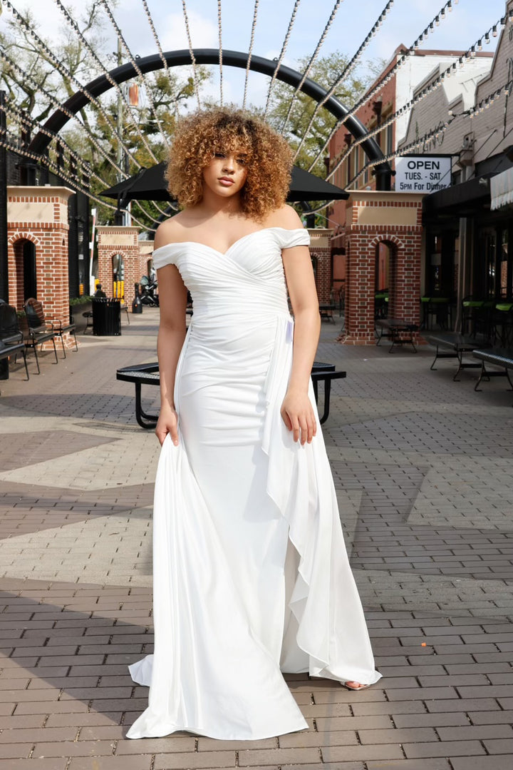 Ballentine Draped Off The Shoulder Bridal Gown-Formal Gowns-ladivine by cinderella-Shop with Bloom West Boutique, Women's Fashion Boutique, Located in Houma, Louisiana