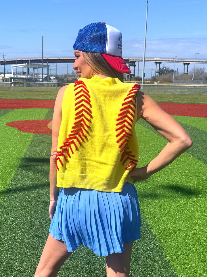 Queen of Sparkles Yellow Softball Vest-QOS Tops-Queen Of Sparkles-Shop with Bloom West Boutique, Women's Fashion Boutique, Located in Houma, Louisiana