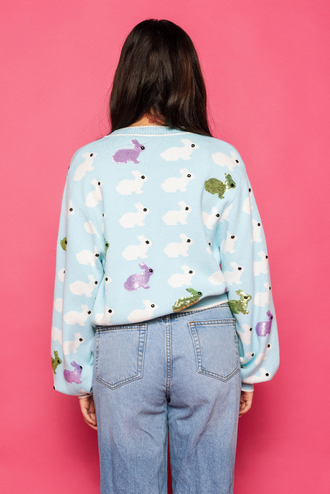 Queen Of Sparkles Blue Scattered Bunny Cardigan-QOS Tops-Queen Of Sparkles-Shop with Bloom West Boutique, Women's Fashion Boutique, Located in Houma, Louisiana