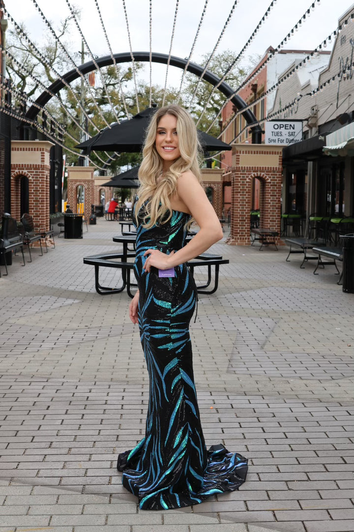 Kloe Strapless Sequin Printed Mermaid Gown-Formal Gowns-17 young dress-Shop with Bloom West Boutique, Women's Fashion Boutique, Located in Houma, Louisiana