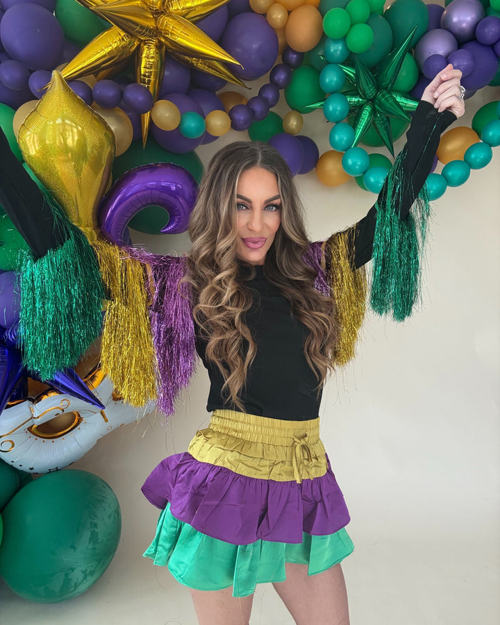 Tiered Tinsel Fringe Mardi Gras Top-Long Sleeves-Bibi-Shop with Bloom West Boutique, Women's Fashion Boutique, Located in Houma, Louisiana