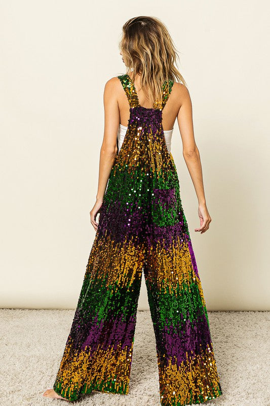 Mardi Gras Color Block Overalls Preorder-Jumpsuits-Bibi-Shop with Bloom West Boutique, Women's Fashion Boutique, Located in Houma, Louisiana