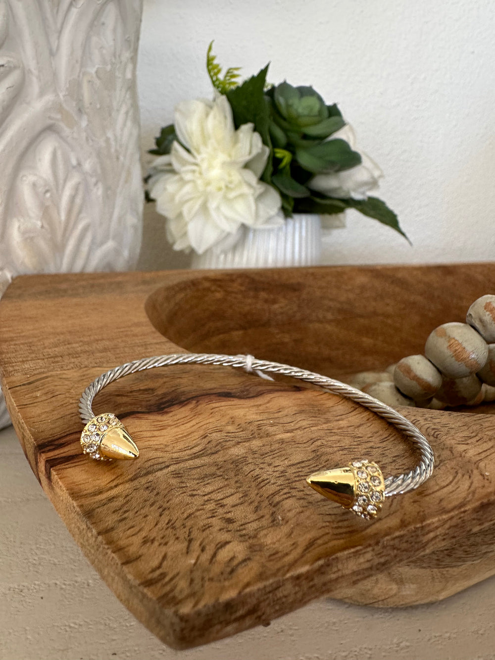 DY Silver Bracelet With Gold Pointed Cuff-Bracelets-2unic-Shop with Bloom West Boutique, Women's Fashion Boutique, Located in Houma, Louisiana