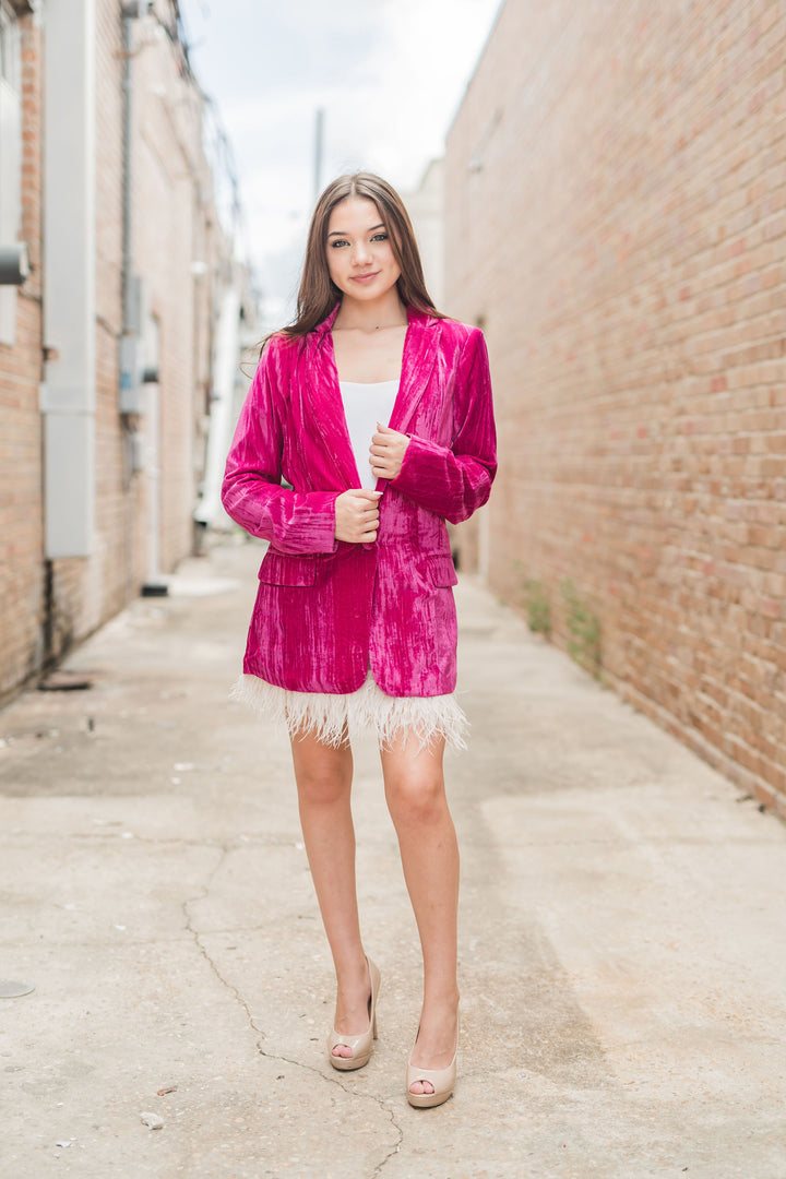 Buddy Love Heff Velvet Blazer Fuchsia-Blazers-Buddy Love-Shop with Bloom West Boutique, Women's Fashion Boutique, Located in Houma, Louisiana