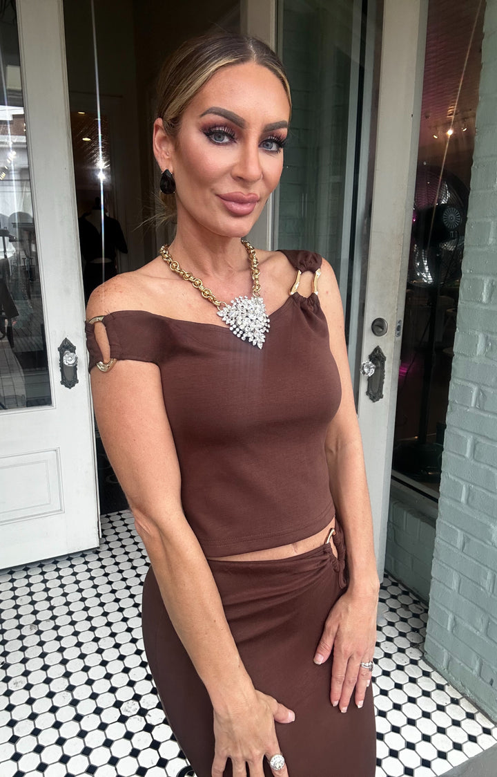 Viva Metal Trimmed Knit Maxi Skirt set-Two Piece Set-edit by nine-Shop with Bloom West Boutique, Women's Fashion Boutique, Located in Houma, Louisiana