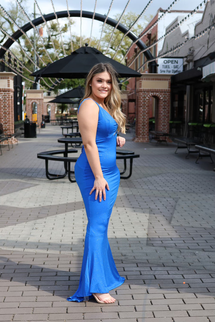 Avyanna Stretch Satin Glitter Open Back Dress-Formal Gowns-ladivine by cinderella-Shop with Bloom West Boutique, Women's Fashion Boutique, Located in Houma, Louisiana