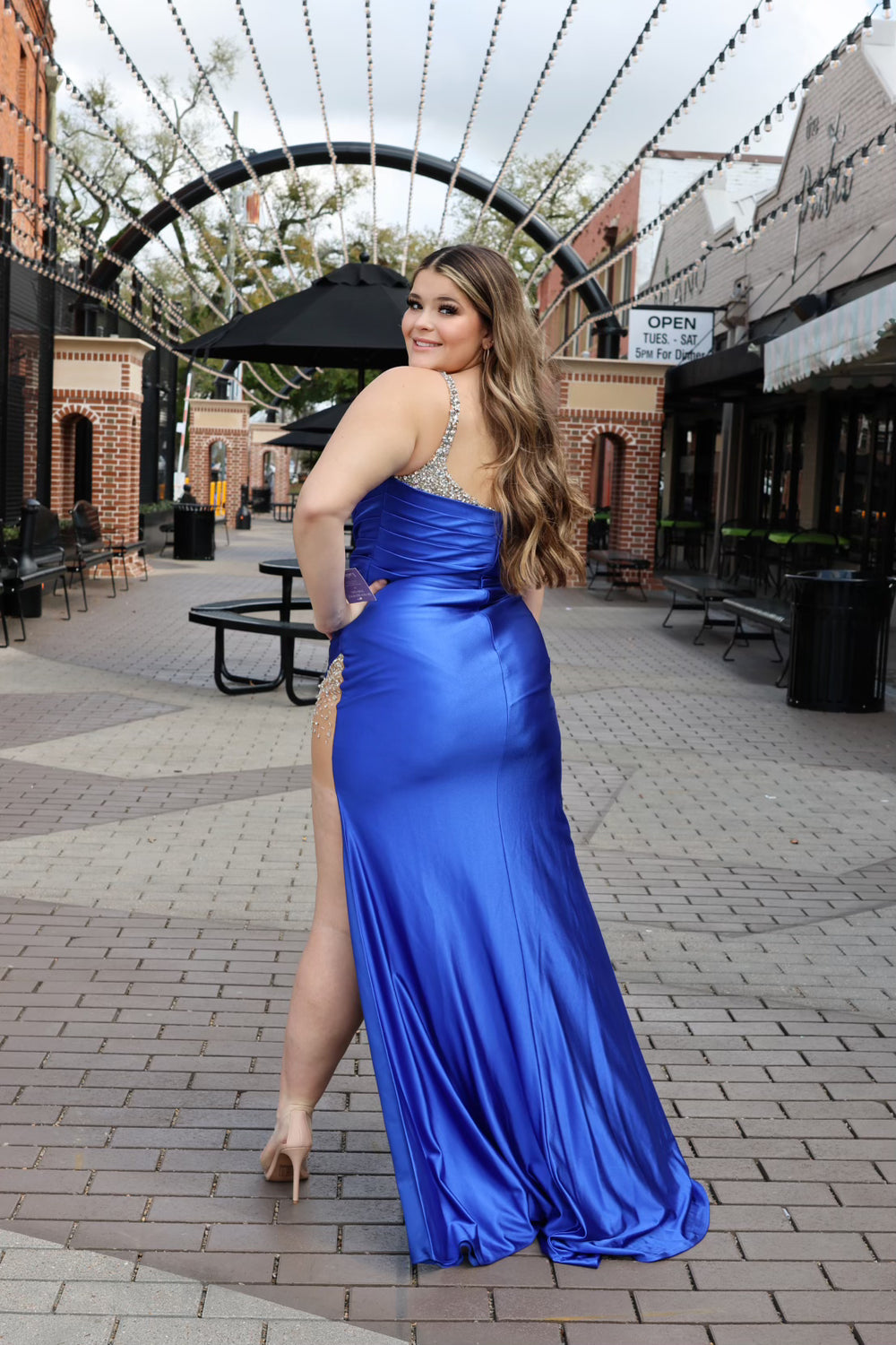 Avani Satin Gown Embellished Bust And Slit-Formal Gowns-cinderella by divine-Shop with Bloom West Boutique, Women's Fashion Boutique, Located in Houma, Louisiana