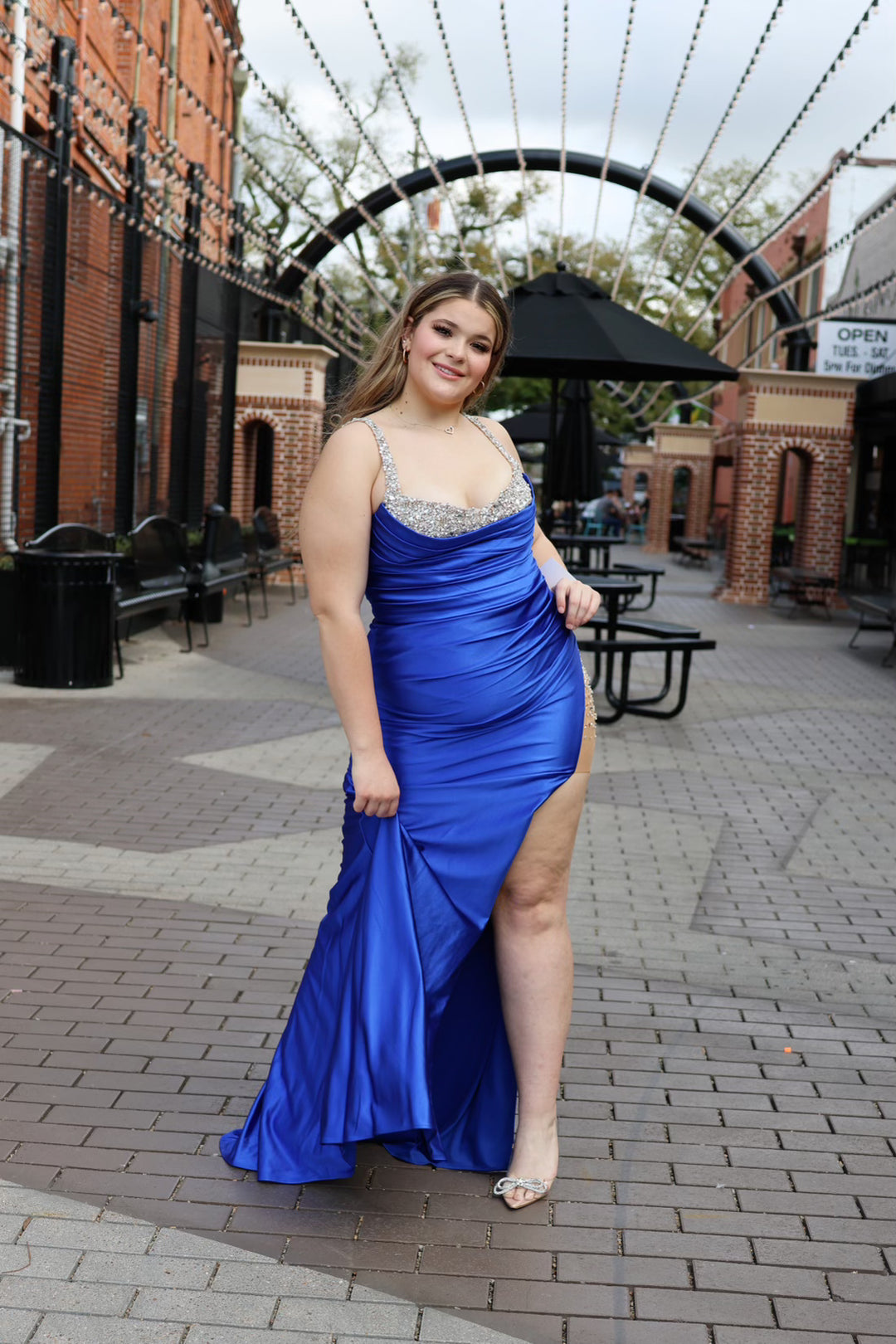 Avani Satin Gown Embellished Bust And Slit-Formal Gowns-cinderella by divine-Shop with Bloom West Boutique, Women's Fashion Boutique, Located in Houma, Louisiana