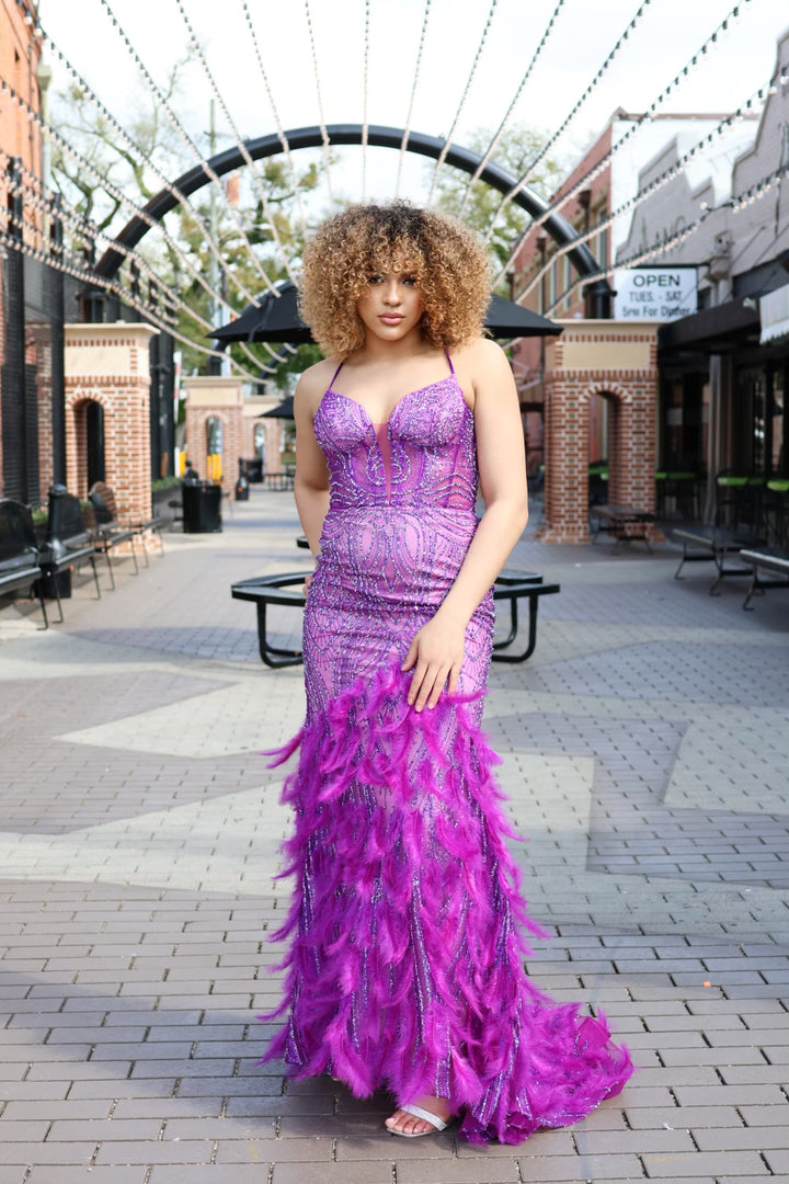 Matiyah Embellished & Feathered Gown-Formal Gowns-17 young dress-Shop with Bloom West Boutique, Women's Fashion Boutique, Located in Houma, Louisiana