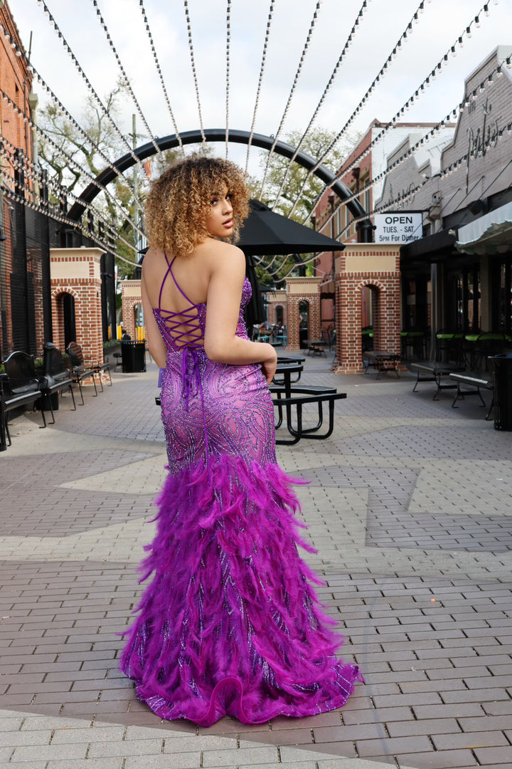 Matiyah Embellished & Feathered Gown-Formal Gowns-17 young dress-Shop with Bloom West Boutique, Women's Fashion Boutique, Located in Houma, Louisiana
