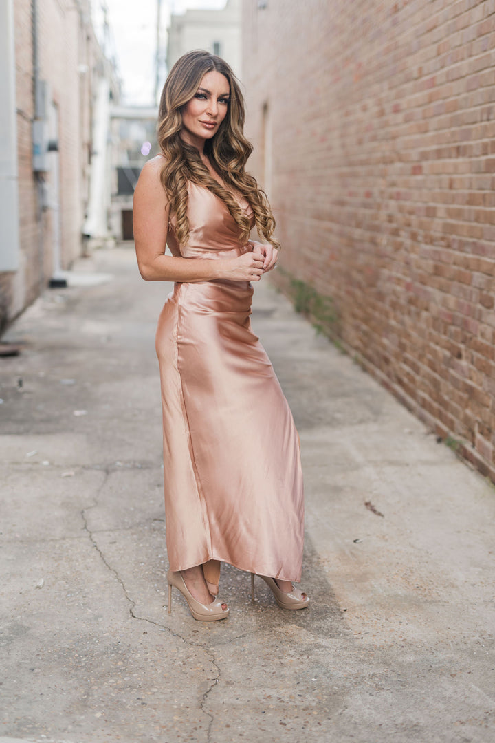 Lainey Satin Midi Dress-Midi Dresses-Mable-Shop with Bloom West Boutique, Women's Fashion Boutique, Located in Houma, Louisiana