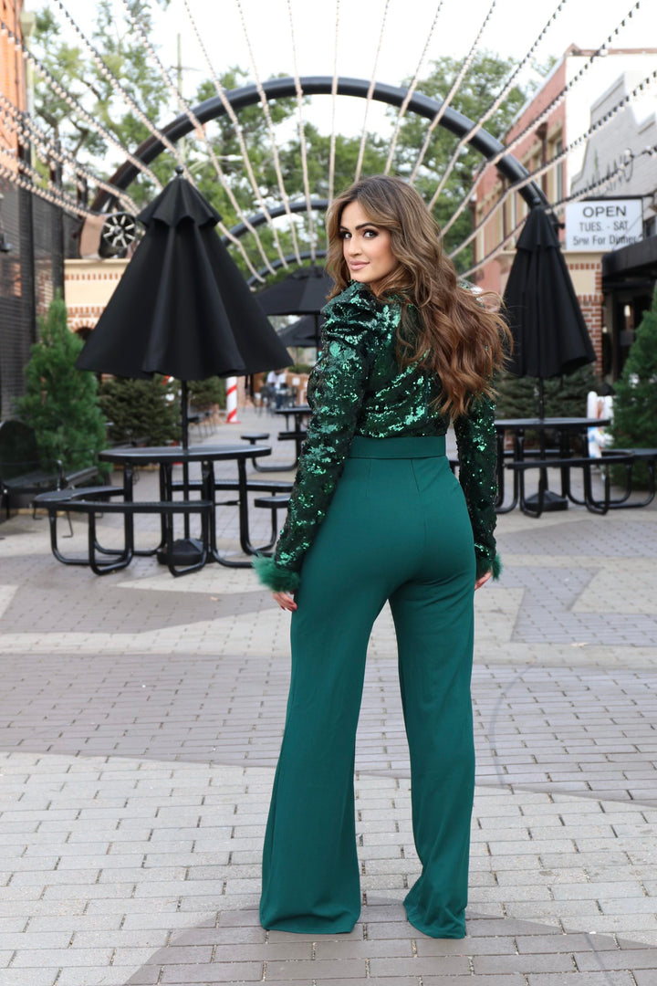 Mary Sequin Jumpsuit With Belt-Jumpsuits-Valentine-Shop with Bloom West Boutique, Women's Fashion Boutique, Located in Houma, Louisiana