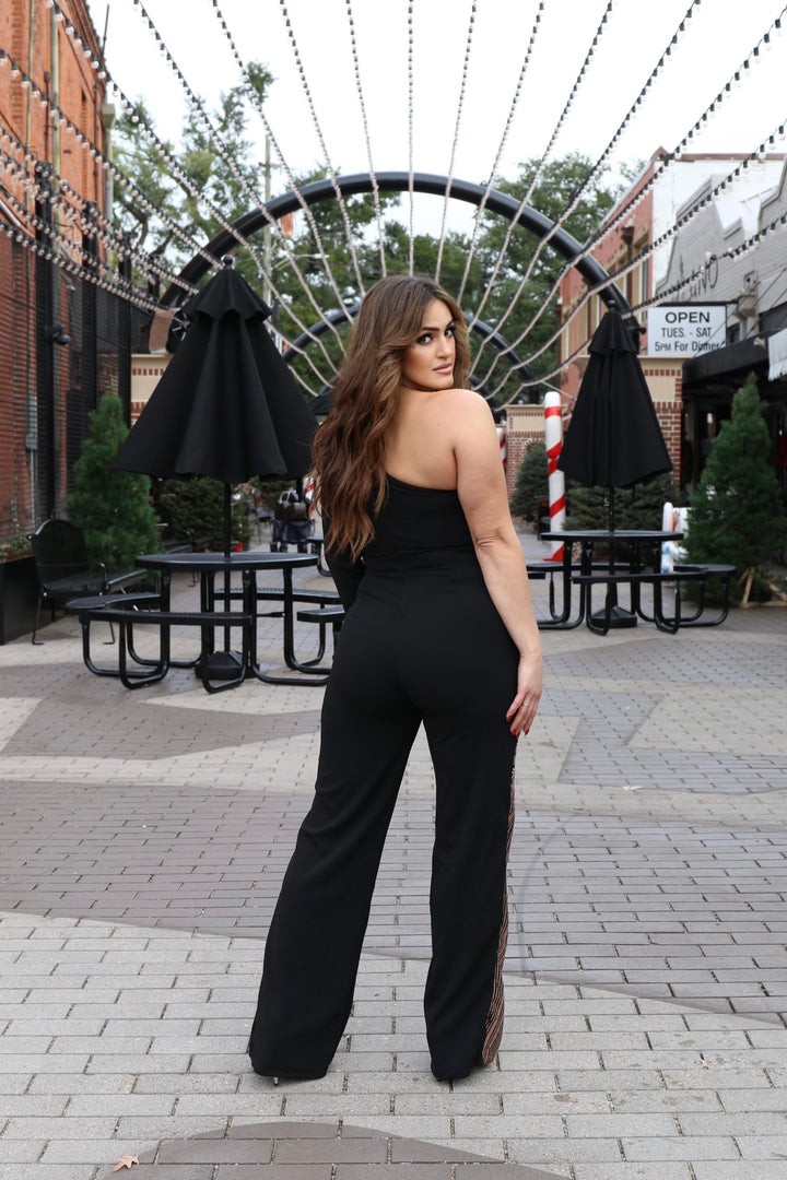 Gia One Sleeve Jumpsuit-Jumpsuits-Valentine-Shop with Bloom West Boutique, Women's Fashion Boutique, Located in Houma, Louisiana