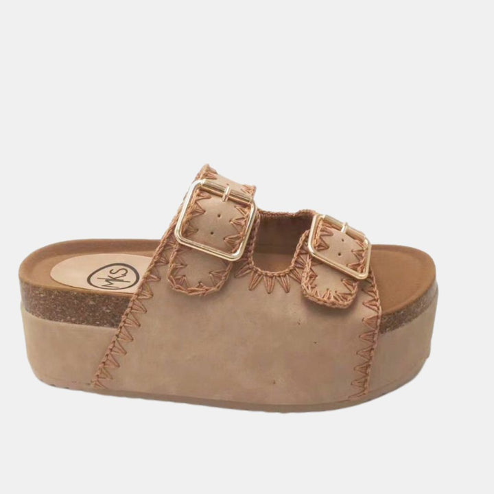 Nina 3 Embroidered Flatform – Double Buckle Slide with Artisan Stitching-WEDGES-MODAPASSO-Shop with Bloom West Boutique, Women's Fashion Boutique, Located in Houma, Louisiana